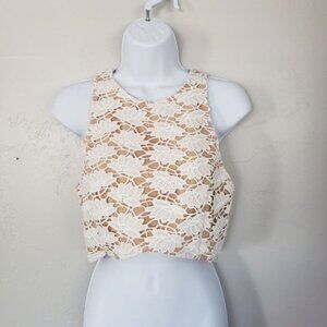 Endless Rose NWOT Ivory Floral Crochet Lace Crop Top Women's Small